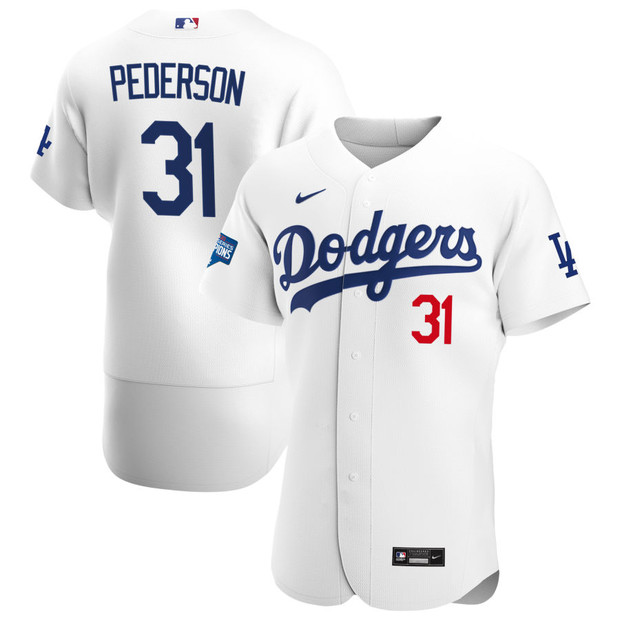 Los Angeles Dodgers #31 Joc Pederson Men Nike White Home 2020 World Series Champions Authentic Player MLB Jersey->los angeles dodgers->MLB Jersey